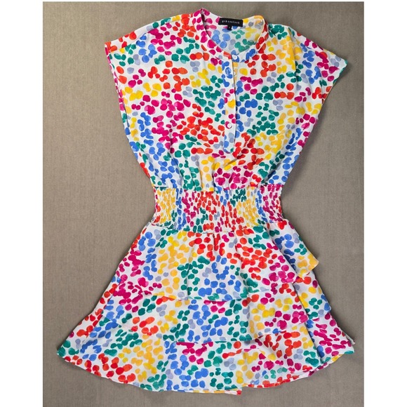 Gibsonlook Dresses & Skirts - Gibsonlook Multicolor Polka Dot Smocked Waist Mini Dress‎ Womens S Rainbow